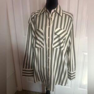 Nordstrom Olive and White Striped Shirt